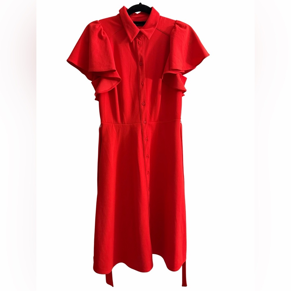 New York & Company Red Ruffle-Sleeve Midi Dress / Shirt Dress